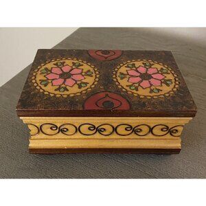 Handmade Carved & Painted Trinket Box 6 X 5 X 3. Read Description